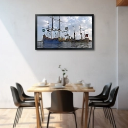 «Морской пейзаж парусные корабли в гавани» в интерьере 