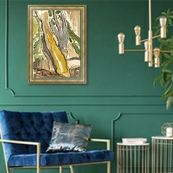 «Деревья за домом» в интерьере в классическом стиле с зеленой стеной