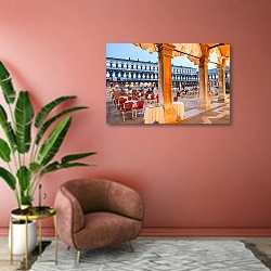«Италия. Венеция. Кафе на площади Сан-Марко» в интерьере современной гостиной в розовых тонах
