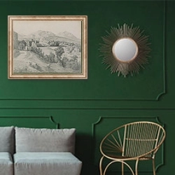 «Вид на Беневенто» в интерьере классической гостиной с зеленой стеной над диваном