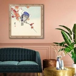 «Two pigeons on autumnal branch» в интерьере классической гостиной над диваном