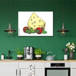 «Сыр с овощами» в интерьере кухни с зелеными стенами