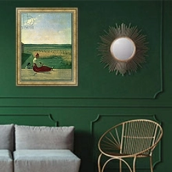 «Harvesting in Summer, 1820s» в интерьере классической гостиной с зеленой стеной над диваном