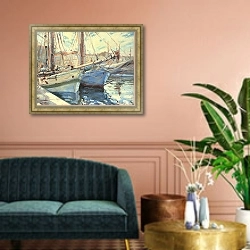 «Лодки в гавани Сен-Тропе» в интерьере классической гостиной над диваном