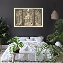 «The Inside of the Pantheon at Rome» в интерьере современной спальни с черными стенами