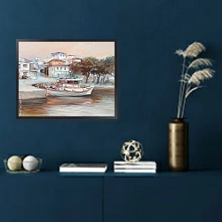 «Лодки в островной гавани 2» в интерьере в классическом стиле в синих тонах