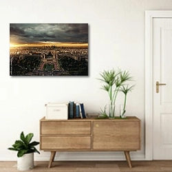 «Закат над Парижем» в интерьере современной прихожей над тумбой