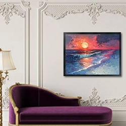 «Blue sea, red sunrise» в интерьере в классическом стиле над банкеткой