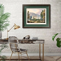 «Монастырь Сан как раз там, где умер Карл V» в интерьере кабинета с кирпичными стенами над столом