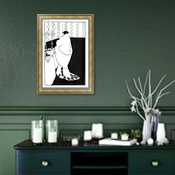 «La Dame aux Camelias, illustration from 'The Yellow Book', 1894» в интерьере прихожей в зеленых тонах над комодом