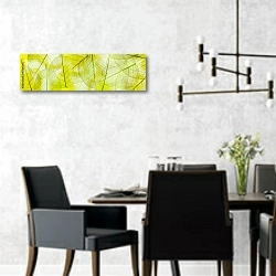 «Желтые прозрачные листья  1» в интерьере современной столовой с черными креслами