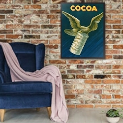 «Cocoa» в интерьере в стиле лофт с кирпичной стеной и синим креслом