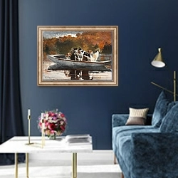 «Hunting Dogs in Boat» в интерьере в классическом стиле в синих тонах