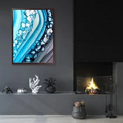 «Абстракция «Морская жемчужина» 6» в интерьере гостиной в стиле минимализм с камином