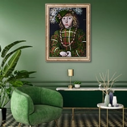 «Портрет Йохана Магнанимуса» в интерьере гостиной в зеленых тонах