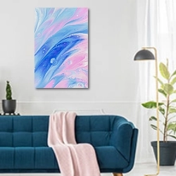 «Синее и розовое» в интерьере современной гостиной над синим диваном
