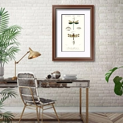 «Разные виды стрекоз» в интерьере кабинета с кирпичными стенами над столом