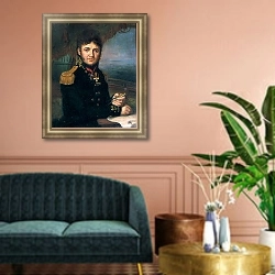 «Портрет капитана 1 ранга Юрия Федоровича Лисянского» в интерьере классической гостиной над диваном