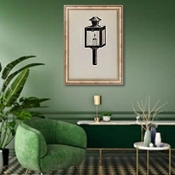 «Concord Stage Lamp» в интерьере гостиной в зеленых тонах