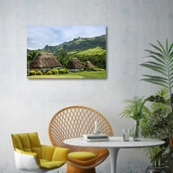 «Национальные дома села Навала, Вити-Леву, Фиджи» в интерьере современной гостиной с желтым креслом