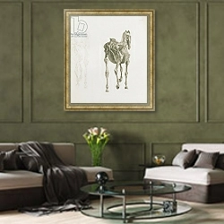 «Tab. XV, from 'The Anatomy of the Horse...', 1766» в интерьере гостиной в оливковых тонах