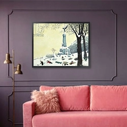 «In the Park, Winter, from The Four Seasons in Quebec» в интерьере гостиной с розовым диваном
