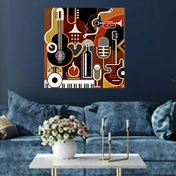 «Абстрактная музыка 3» в интерьере современной гостиной в синем цвете