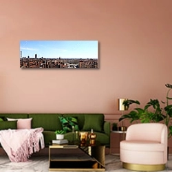«Франция, Лион. Панорама исторической части» в интерьере современной гостиной с розовой стеной
