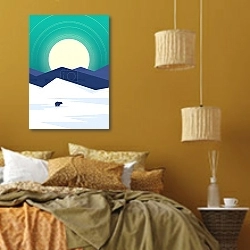 «Antarctica winter landscape with white peaks illustration» в интерьере спальни  в этническом стиле в желтых тонах