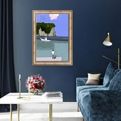 «Pink clouds and fishing boats.» в интерьере в классическом стиле в синих тонах