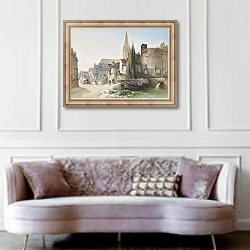 «A view of St Pier, Caen, France» в интерьере гостиной в классическом стиле над диваном