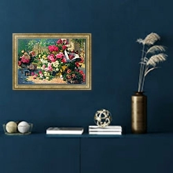 «Flower Baskets And Flower Pots In A Garden» в интерьере в классическом стиле в синих тонах