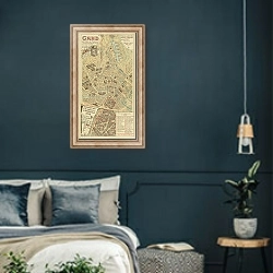 «Map of Ghent» в интерьере классической спальни с темными стенами