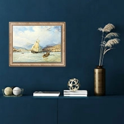 «Ships Off A Town In A Mountainous Landscape» в интерьере в классическом стиле в синих тонах