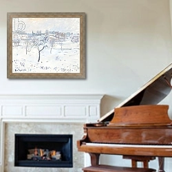 «Snowy Landscape at Eragny with an Apple Tree, 1895» в интерьере классической гостиной над камином