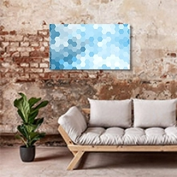 «Голубые шестиугольники» в интерьере гостиной в стиле лофт над диваном