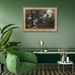 «Отдых на пути в Египет 5» в интерьере гостиной в зеленых тонах