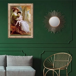 «Helene Fourment and her son Frans» в интерьере классической гостиной с зеленой стеной над диваном
