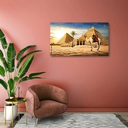 «Верблюд около пирамид» в интерьере современной гостиной в розовых тонах