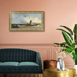 «Порт в Нормандии» в интерьере классической гостиной над диваном