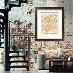 «План окрестностей Страссбурга и план Страссбурга, конец 19 в.» в интерьере двухярусной гостиной в стиле лофт с кирпичной стеной