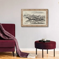 «The Deciding Heat for the Cesarewitch Stakes, 1857» в интерьере гостиной в бордовых тонах