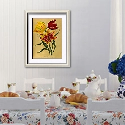 «Тюльпаны-попугаи» в интерьере столовой в стиле прованс над столом