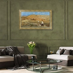 «В пустыне Афганистана» в интерьере гостиной в оливковых тонах