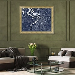 «Антверпен: Геометрия Городских Улиц» в интерьере гостиной в оливковых тонах