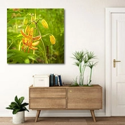 «Солнечный танец лилий» в интерьере современной прихожей над тумбой