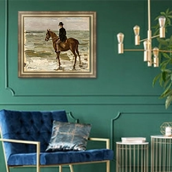 «Reiter am Strand» в интерьере в классическом стиле с зеленой стеной