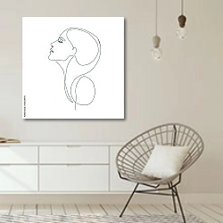 «Красивый профиль женщины» в интерьере белой комнаты в скандинавском стиле над комодом