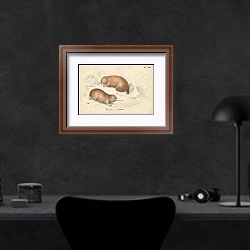 «Long-beaked Echidna» в интерьере кабинета в черных цветах над столом