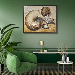 «Seashells, 1993» в интерьере гостиной в зеленых тонах
